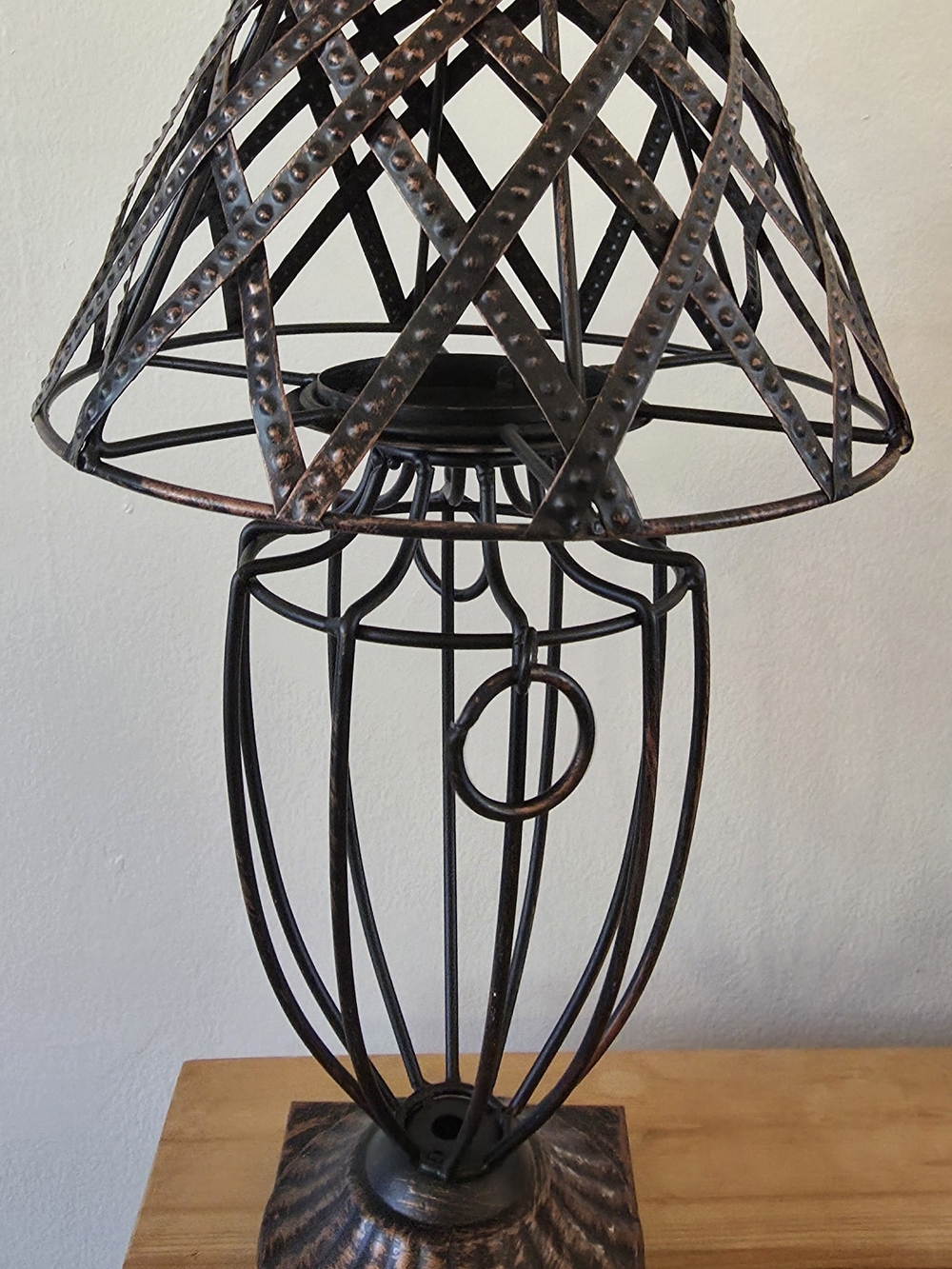 Metal Cage Cande Holder Table Lamp in Distressed Bronze - Picture 3 of 7